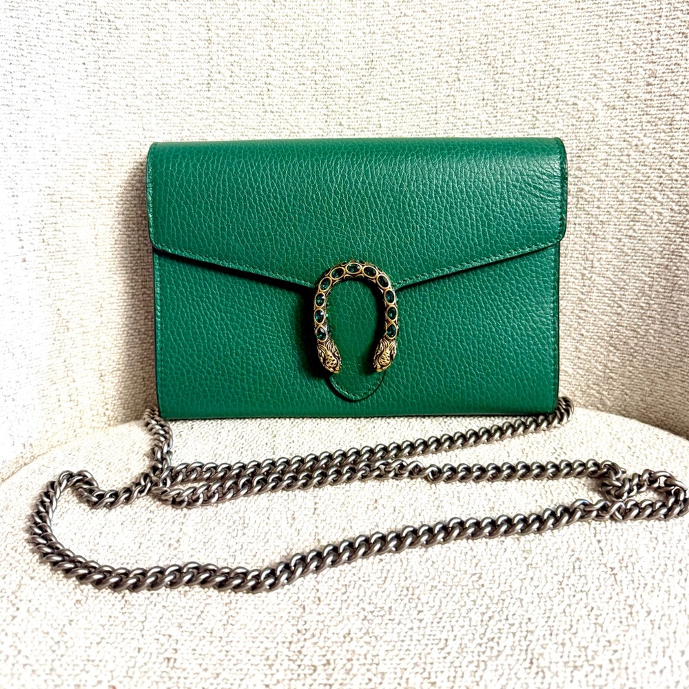Authentic Gucci Dionysus mini bag emerald green leather silver chain strap - Picture 2 of 16